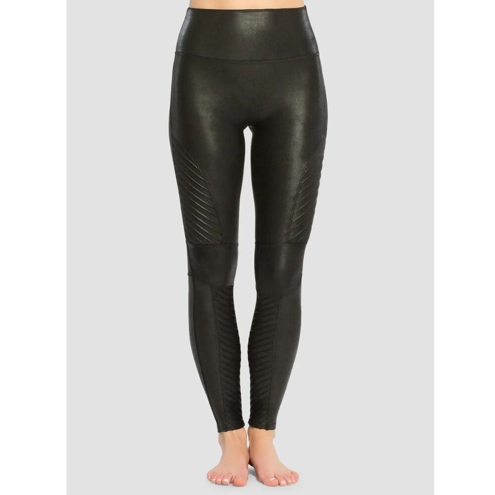 Spanx Black Faux Leather Moto Leggings Size XS New